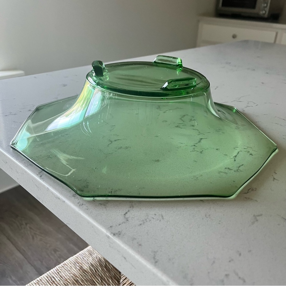 Art Deco Fostoria Uranium Glass Footed Console Bowl - Picture 5 of 9